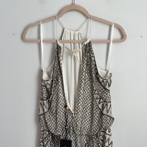 NWT Lotus Threads fully beaded art deco halter mini cocktail dress - Picture 5 of 7